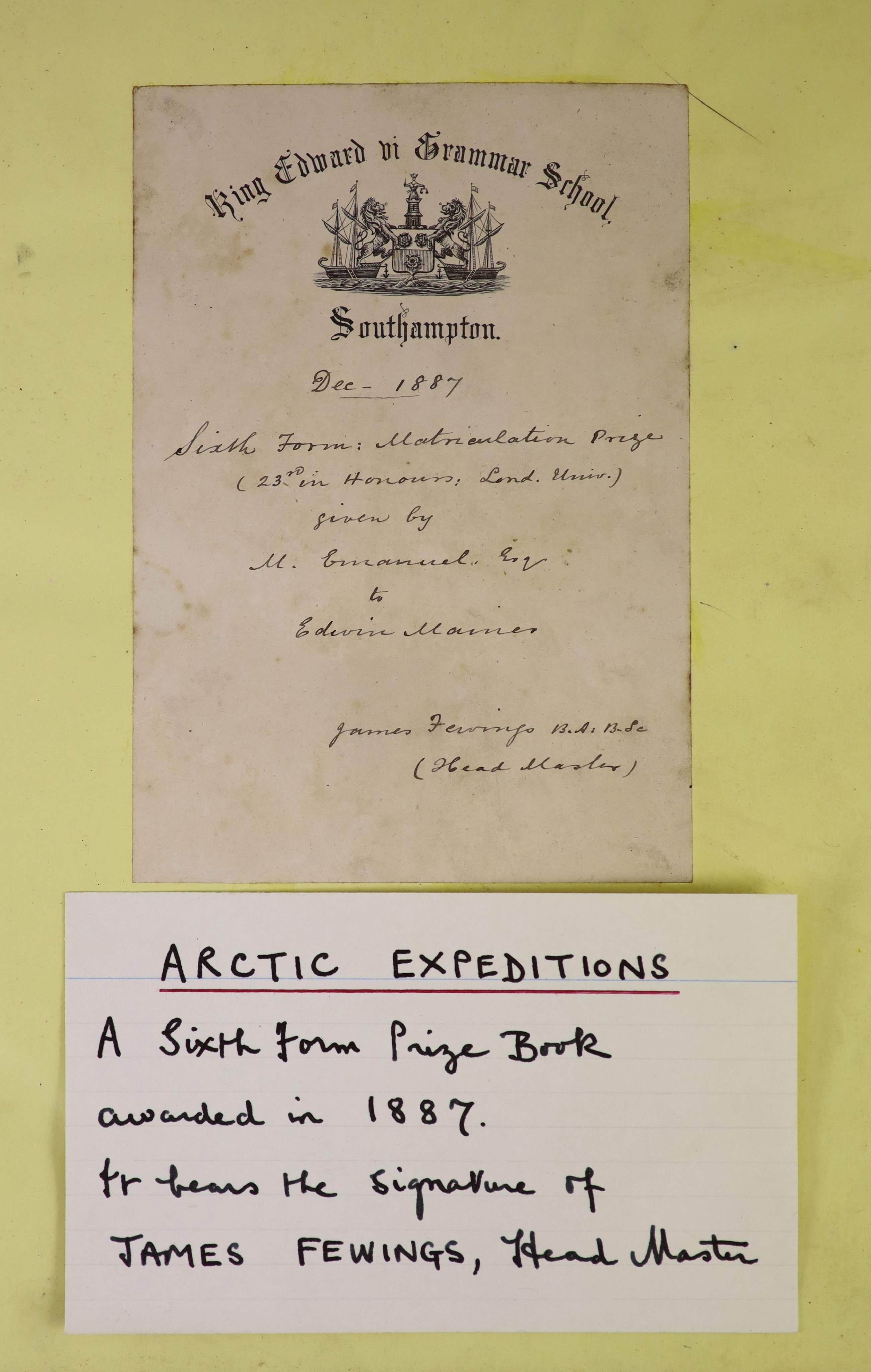 Smith, David Murray - Arctic Expeditions from British and Foreign Shores, 4to, original pictorial gilt morocco, brass bordered, with litho frontis, 25 plates (2 in colour) and 2 folding tinted, the front one of which has